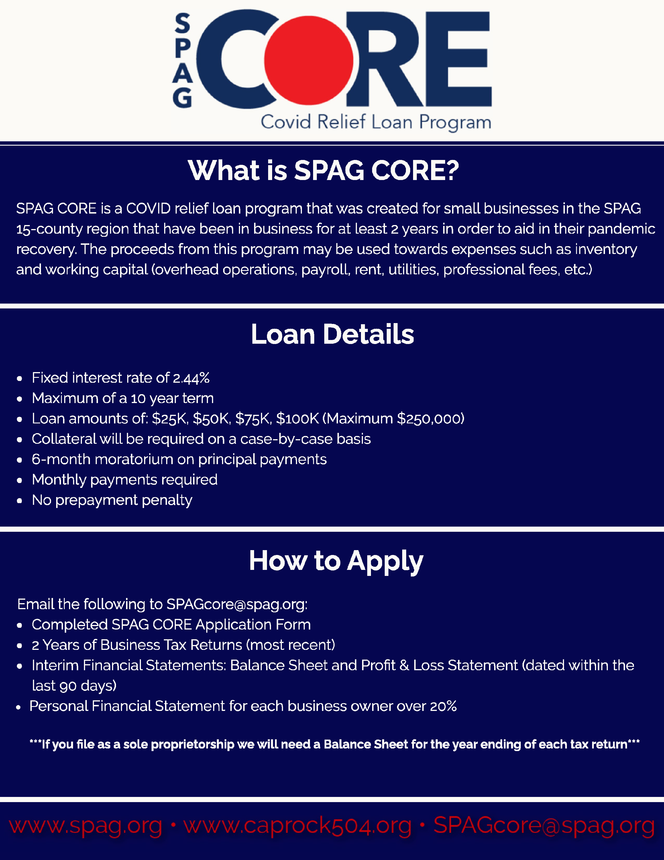 Spag Core Covid Relief Loan Program Info